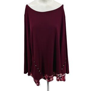 Susan Graver Liquid Knit Stretch Long Sleeve Tunic Blouse Size 3X Plus Floral